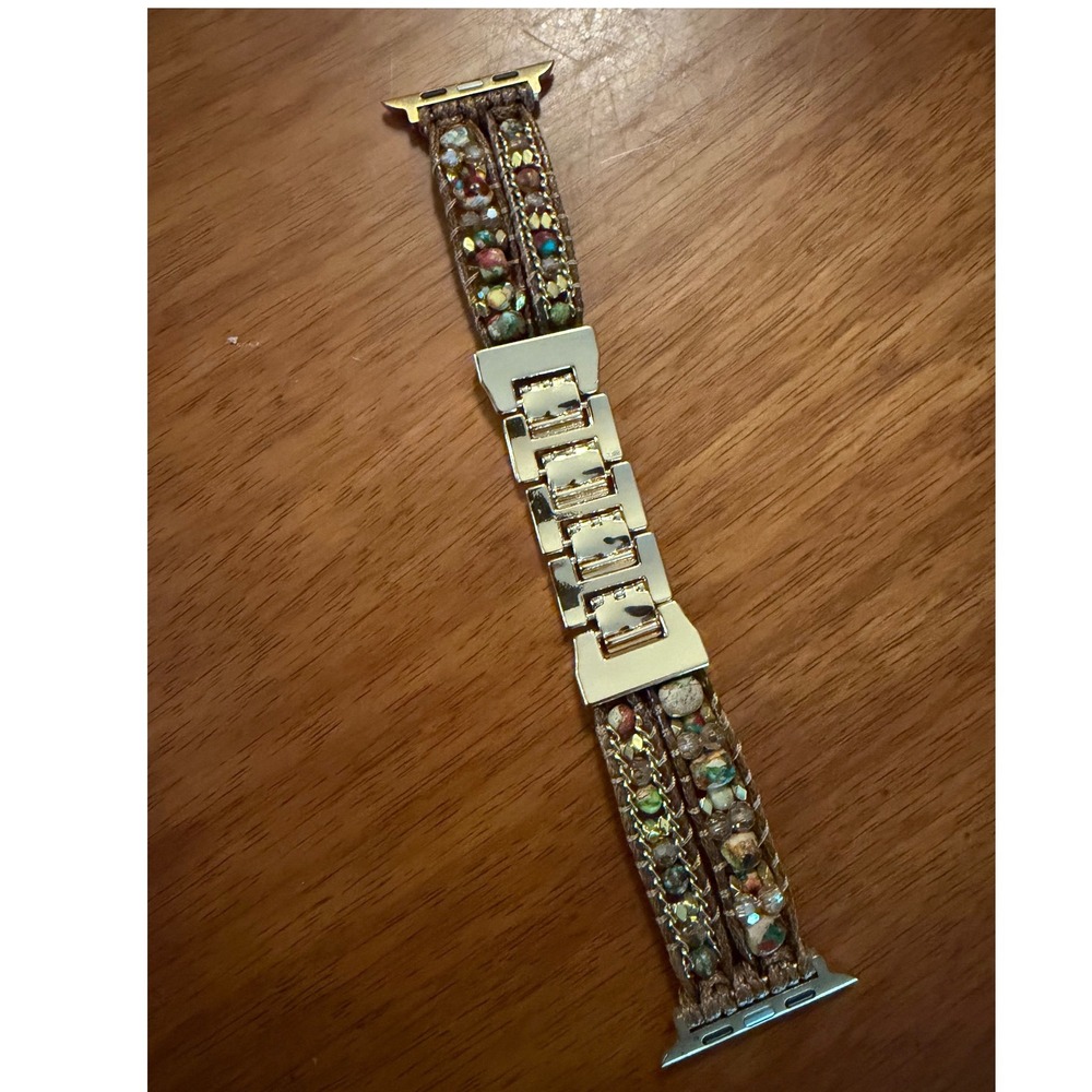 Boho Beaded Apple Watch Band Gold Link Mixed Stone Macrame Bracelet Strap